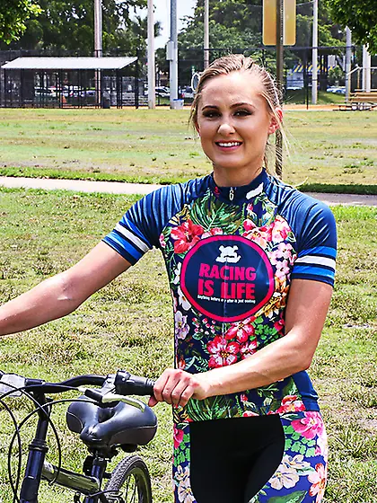 Beautiful blonde coed rides