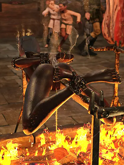 Black girl impaled,  spitroasting,  barbecue,  BBQ