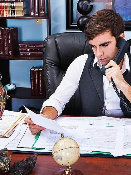 Handsome young boss calls in his Asian secretary and orders her