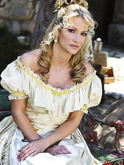 Romantic and sweet Jessica Drake puts on a long dress to masturb