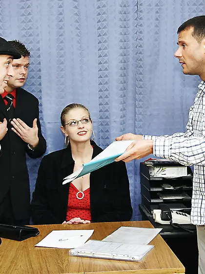 Training blonde secretary cum