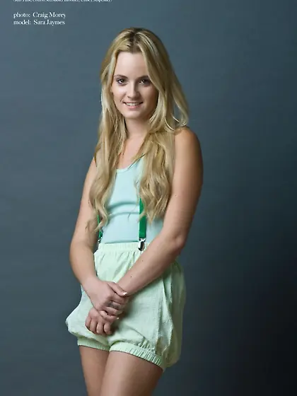 Cutie blonde teen chick Sara James pulled up her t-shirt and sho