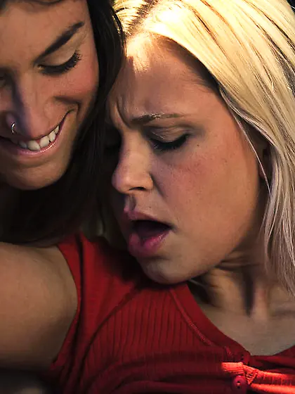 Brunette blonde friend bored