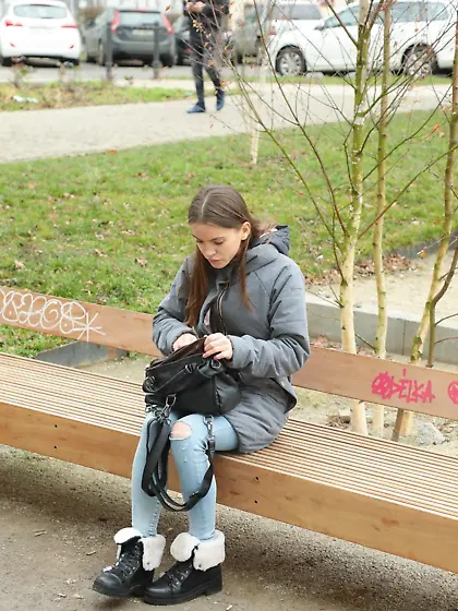 Evelina Darling getting her pussy rocked in the standing pose