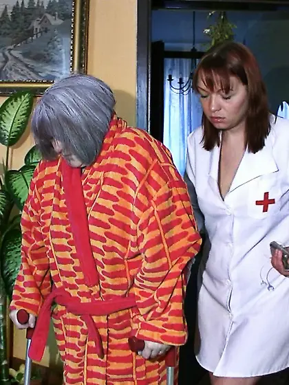 Naughty Nurse bathes fat Granny