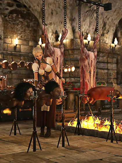 Black girls impaled waiting to be spitroasted