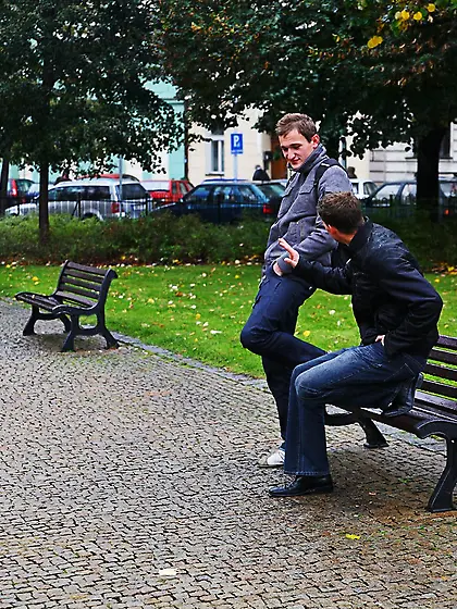 Two boys were sitting