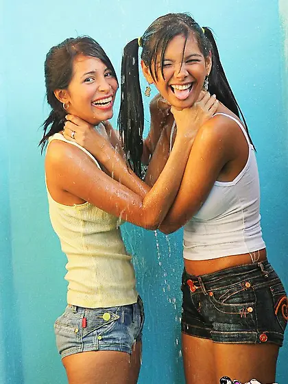 Hot brunette Karla Spice posing in white g-string kissing with s