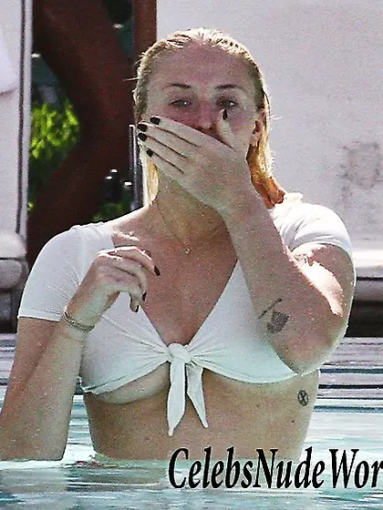 Sophie Turner Underboob At A Pool In Miami