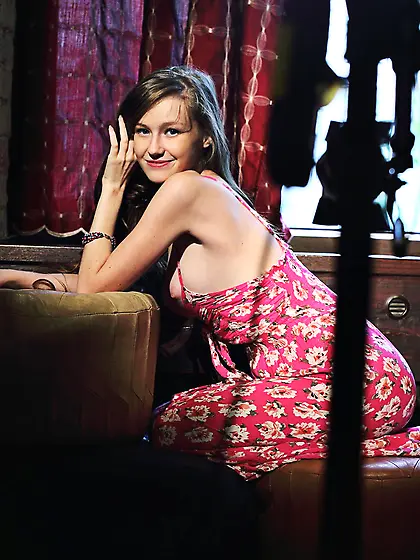 Naked titted teenager Emily Bloom also demonstrates her hair cov