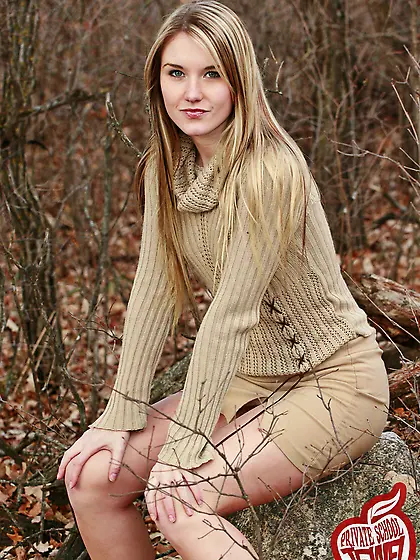 Sexy Private Jewel in her baige sweater shows her tiny tits and