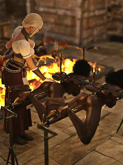 Black girls impaled waiting to be spitroasted