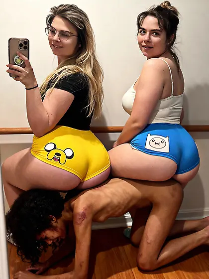 Pawg twins sit on their nigger slave