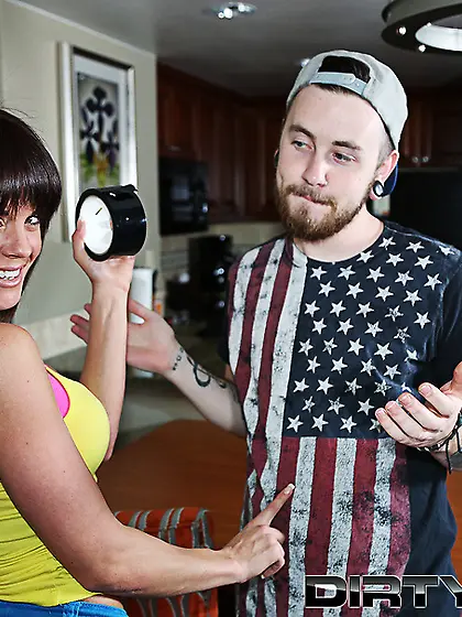 Ductaped man watching girl