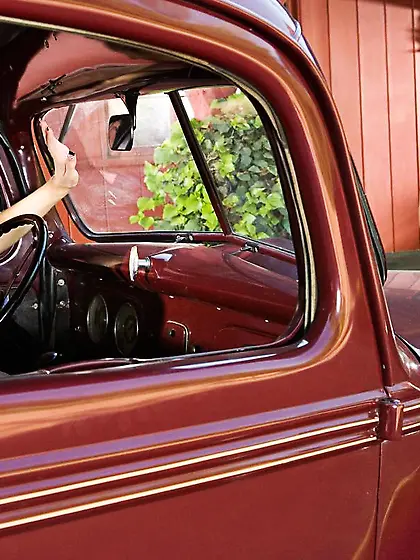 Hot redhead Riley Shy in vintage clothes with nice breast gettin