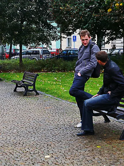 Two boys were sitting