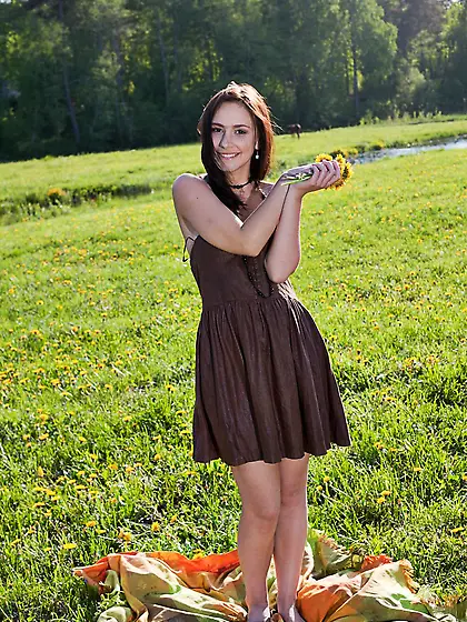 Brunette teen Victory Nubiles willing to enjoy the soft green gr