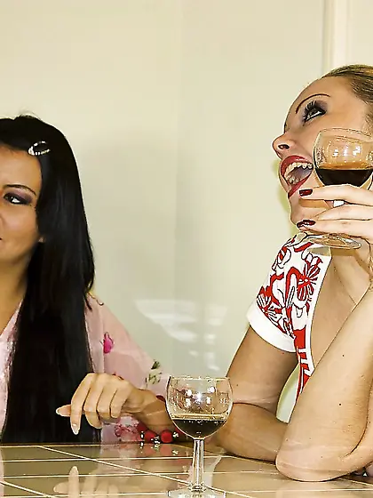 Hardcore lesbian dildo orgasm