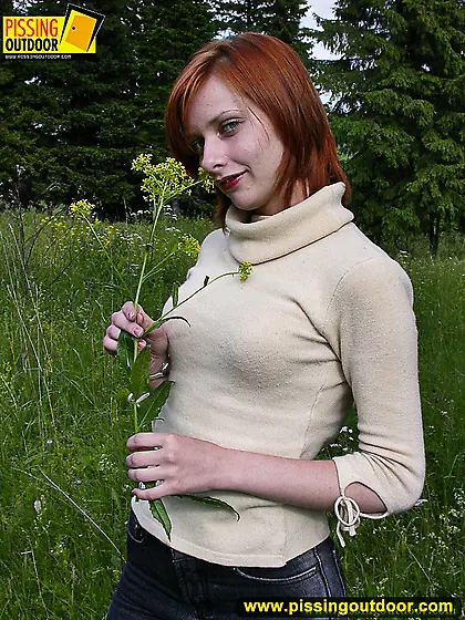 Outdoor pissing on a forest opening