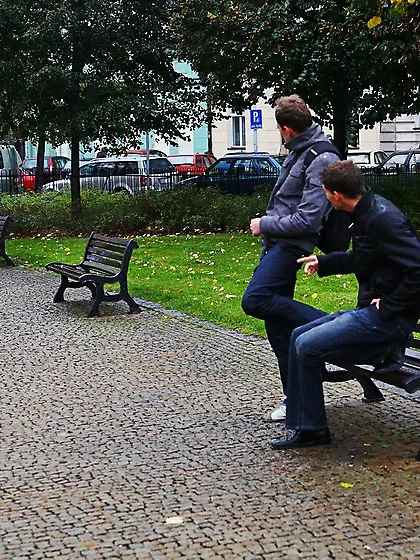 Two boys were sitting