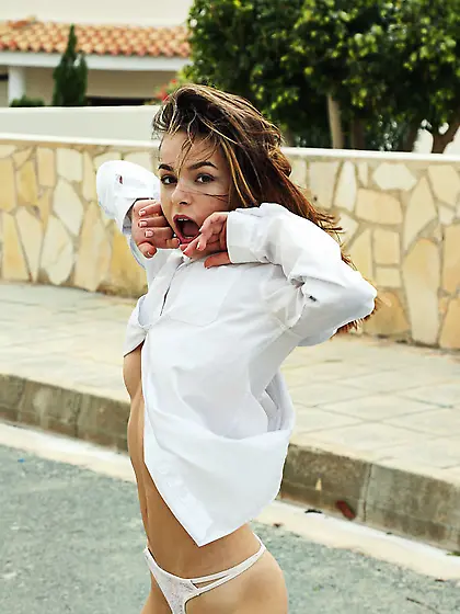 Sweet brunette flaunts nude