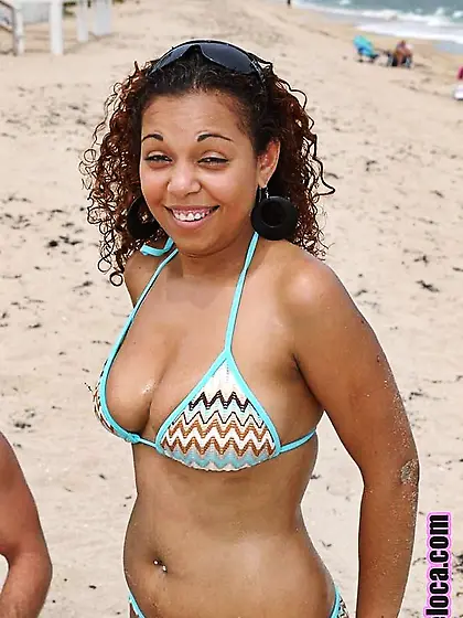 Dark-skinned girls blue bikini