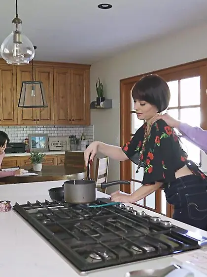 Mom and teen stepdaughter fuck guy together