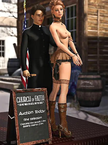 Nude ginger for sale at church slave auction