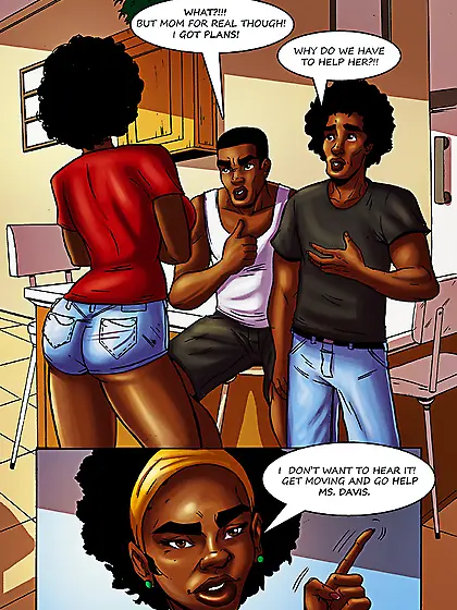 Two black lads handling ginger ponytailed...