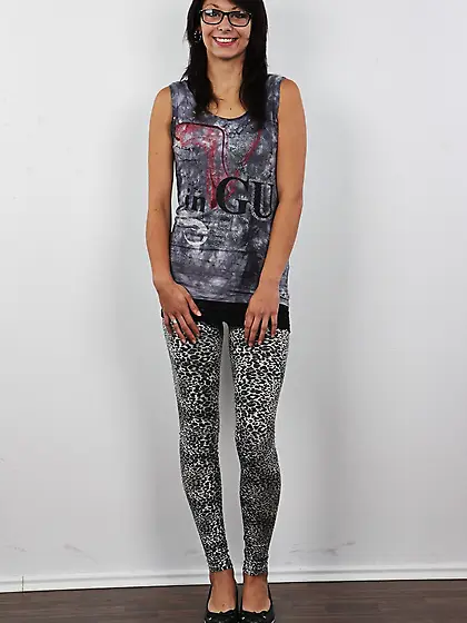 Nerdy brunette bitch strips