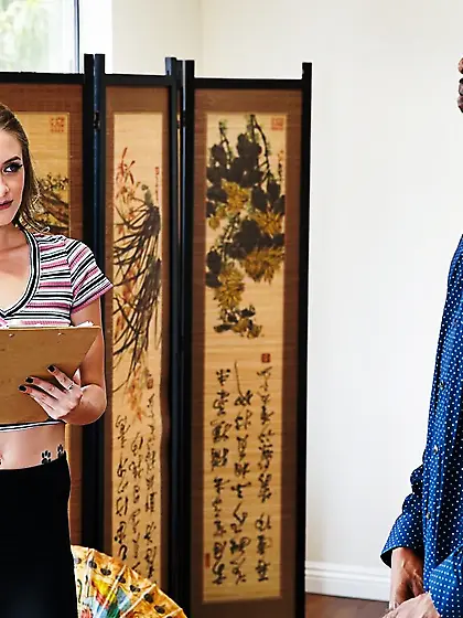 Ponytailed babe swallows black