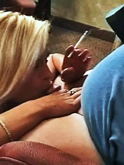 Hottie smokes a cigarette and blows her boyfriend