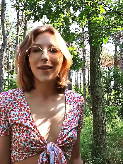 Young slut with glasses gets fucked in the woods
