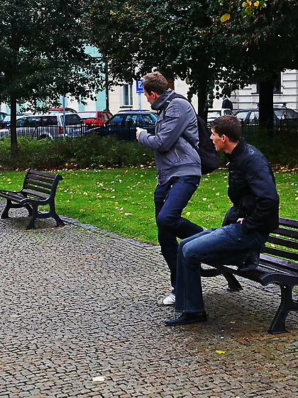 Two boys were sitting