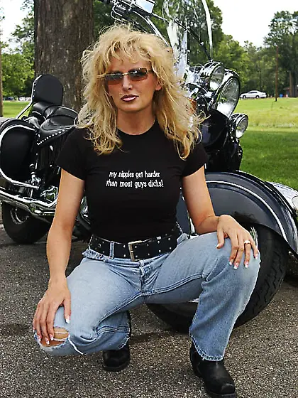 Mature biker bitch cum