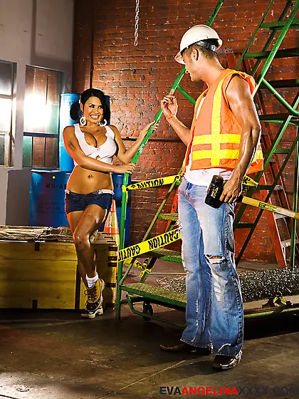 Naughty brunette blue shorts