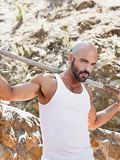 Beautiful man works yellow