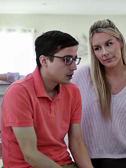 Insatiable MILF Bunny Madison fucks nerdy dude in the living roo