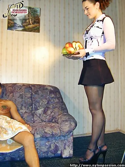 Tongue,  pussy and nylon