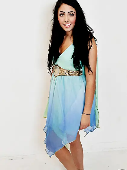 Dark haired gadget Daiana King is lifting her dress up and showi