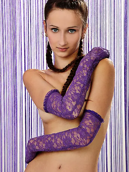 Slender teasing brunette with braids Irene shows her seducing ta