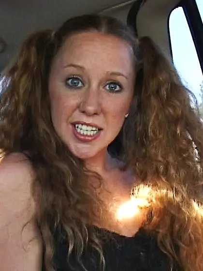 Ponytailed curly slut opens