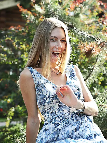 Delicious and creamy teen chick Ebbi Nubiles takes a walk in the