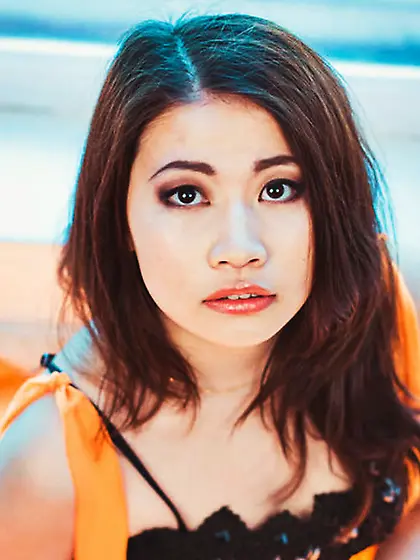 Asian teen with black hair and small tits