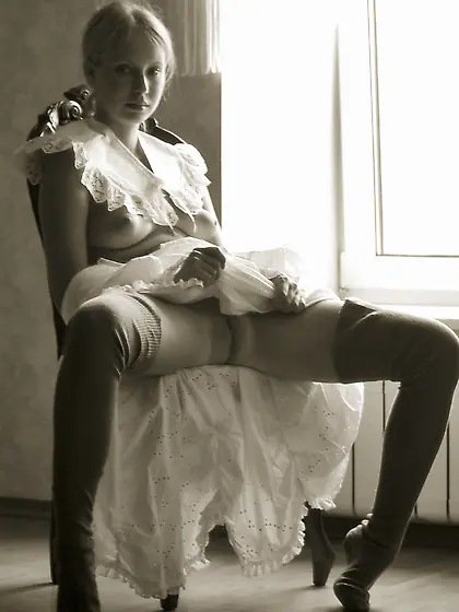 Koika takes her vintage clothes off and teases us in sexy stocki