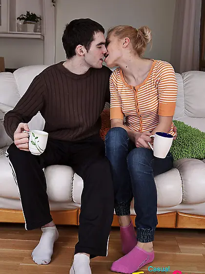 Posh blonde came for a cup of tea and then to be carnal with man