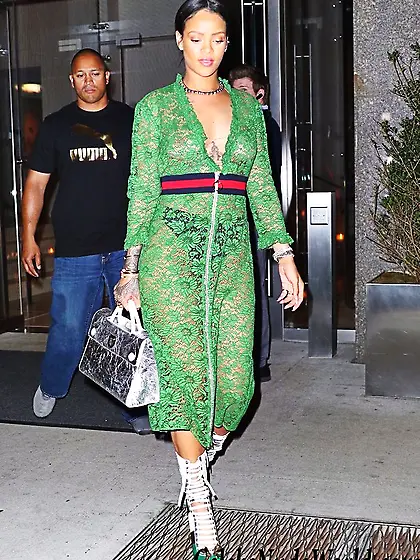 Rihanna Braless In See Through Dress While Out And About In NY