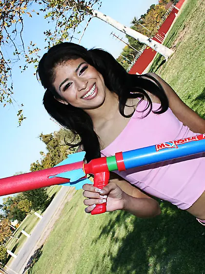 Two-tailed brunette sits down on a hard cock and swallows a huge