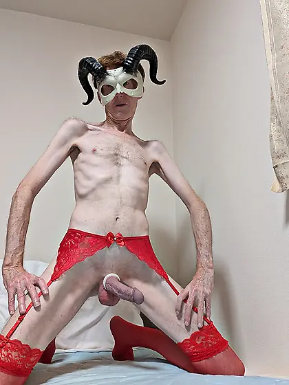 Bulldog & devil horn mask with sexy red lingerie