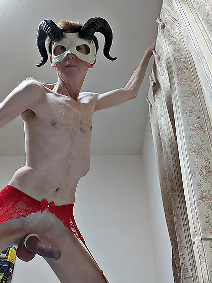 Bulldog & devil horn mask with sexy red lingerie